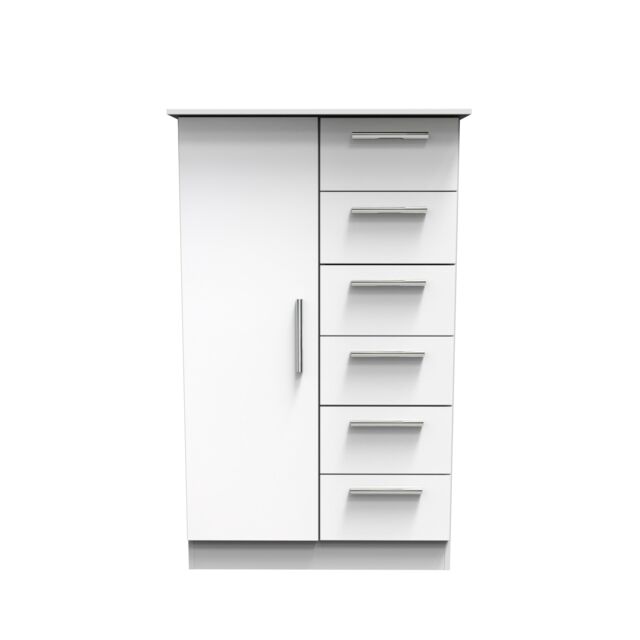 Ready Assembled 2 U Trent 1 Door 5 Drawer Childrens Wardrobe (Ready Assembled) in White - image 1