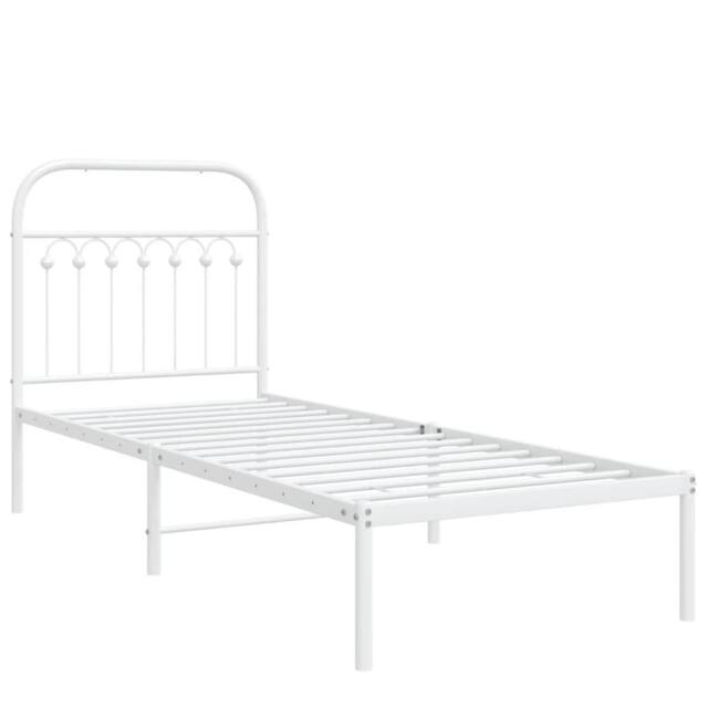 Berkfield Home Metal Bed Frame without Mattress with Headboard White 80x200cm - Size: 80x200 cm - image 1