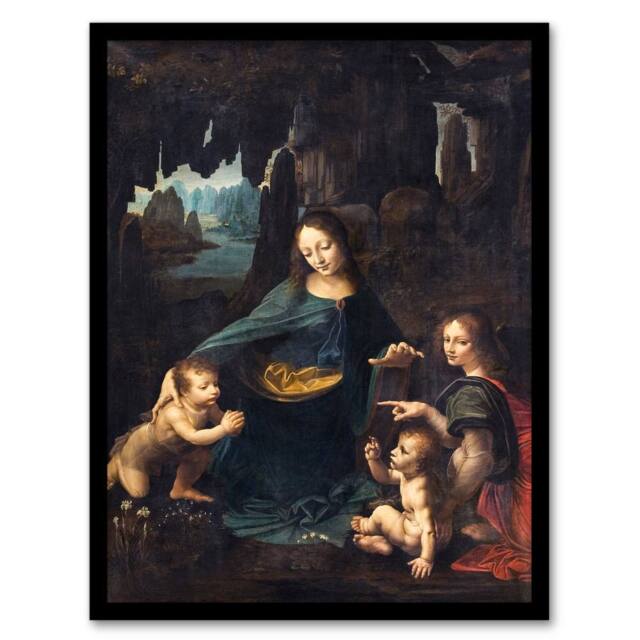 Artery8 Leonardo da Vinci Framed Wall Art Print The Virgin of the Rocks in Brown - Size: A3 - image 1