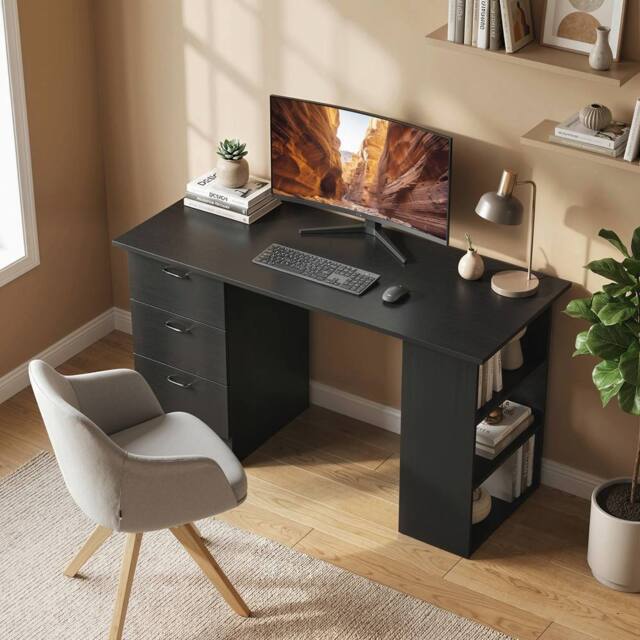 HOMCOM 120cm PC Table Workstation Computer Desk w/ Drawers, 3 Shelves Black - Size: 120 - image 1
