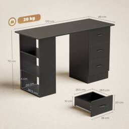 HOMCOM 120cm PC Table Workstation Computer Desk w/ Drawers, 3 Shelves Black - Size: 120 - thumbnail 3