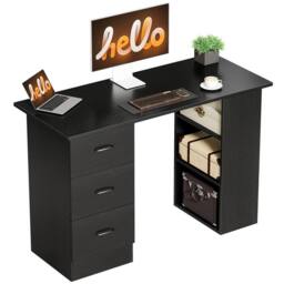 HOMCOM 120cm PC Table Workstation Computer Desk w/ Drawers, 3 Shelves Black - Size: 120 - thumbnail 2