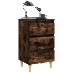 Berkfield Home Bed Cabinet with Solid Wood Legs Smoked Oak 40x35x69 cm in Brown - Size: 40 x 35 x 69 cm - thumbnail 4