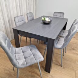 KOSY KOALA Dining Table & 6 Chairs Black Dark Grey 6 Grey Velvet Chairs Wood Dining Set Furniture in Brown - thumbnail 5