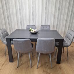 KOSY KOALA Dining Table & 6 Chairs Black Dark Grey 6 Grey Velvet Chairs Wood Dining Set Furniture in Brown - thumbnail 3