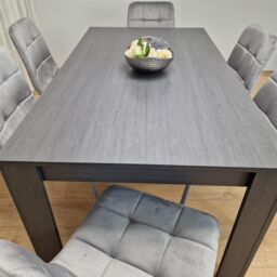 KOSY KOALA Dining Table & 6 Chairs Black Dark Grey 6 Grey Velvet Chairs Wood Dining Set Furniture in Brown - thumbnail 8