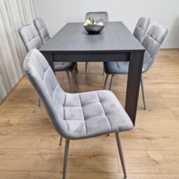 KOSY KOALA Dining Table & 6 Chairs Black Dark Grey 6 Grey Velvet Chairs Wood Dining Set Furniture in Brown - thumbnail 9