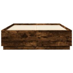 Berkfield Home Durable Bed Frame with LED without Mattress Smoked Oak 140x200 cm in Brown - thumbnail 6