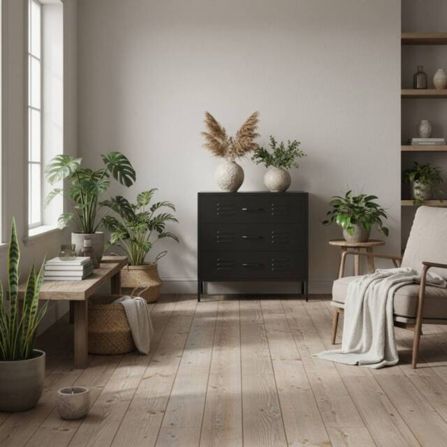 Wyld Haus Flamingo Black Metal Chest of 3 Drawers - image 1