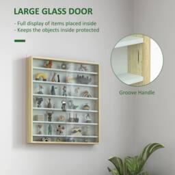 HOMCOM 7-Tier Wall Display Cabinet w/ Adjustable Shelves Glass Doors in Light Brown - Size: Large - thumbnail 6