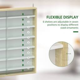 HOMCOM 7-Tier Wall Display Cabinet w/ Adjustable Shelves Glass Doors in Light Brown - Size: Large - thumbnail 4
