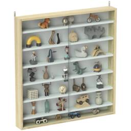 HOMCOM 7-Tier Wall Display Cabinet w/ Adjustable Shelves Glass Doors in Light Brown - Size: Large - thumbnail 2