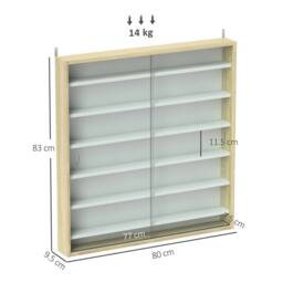 HOMCOM 7-Tier Wall Display Cabinet w/ Adjustable Shelves Glass Doors in Light Brown - Size: Large - thumbnail 3