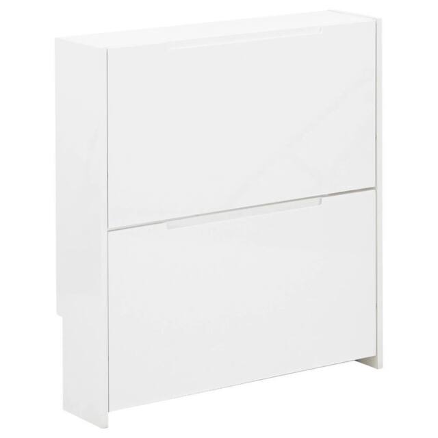 FORGEVIO NARROW HIGH GLOSS 2 TIER SHOE CABINET WHITE - image 1