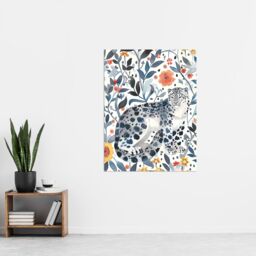 "Artery8 Snow Leopard Blue Orange Floral Watercolour Wall Art Print - Size: W24"" x H32""" - thumbnail 4