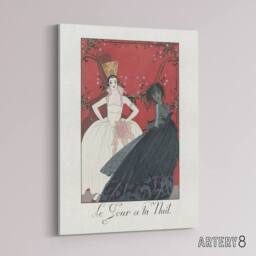 "Artery8 Day & Night Parisian Fashion Advert Barbier Canvas Wall Art in White - Size: W18"" x H24""" - thumbnail 2