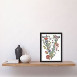 Artery8 Women's Wall Art Print Letter V Classic Watercolour Wildflowers Elegant Floral Word Art Framed - Size: A4 - thumbnail 4