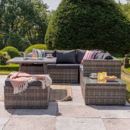 Furniture Maxi Vancouver 6 Seater Rattan Corner Sofa Set with Cubic Fire Pit Table in Grey - thumbnail 2