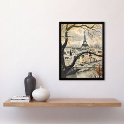 "Artery8 Vintage Autumn in Paris Cityscape Eiffel Tower Framed Art Print in Beige - Size: W12"" x H16""" - thumbnail 4