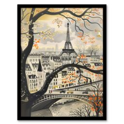 "Artery8 Vintage Autumn in Paris Cityscape Eiffel Tower Framed Art Print in Beige - Size: W12"" x H16""" - thumbnail 1
