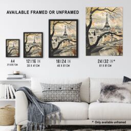 "Artery8 Vintage Autumn in Paris Cityscape Eiffel Tower Framed Art Print in Beige - Size: W12"" x H16""" - thumbnail 3