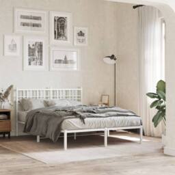 Berkfield Home Metal Bed Frame without Mattress with Headboard White 120x200cm - Size: Small Double - thumbnail 2