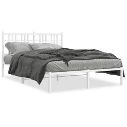 Berkfield Home Metal Bed Frame without Mattress with Headboard White 120x200cm - Size: Small Double - thumbnail 1