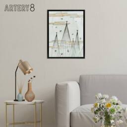 "Artery8 Skyscape With Birds Flying Framed Canvas Wall Art Print Shin Bijutsukai in Blue - Size: W12"" x H16""" - thumbnail 3