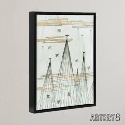 "Artery8 Skyscape With Birds Flying Framed Canvas Wall Art Print Shin Bijutsukai in Blue - Size: W12"" x H16""" - thumbnail 2