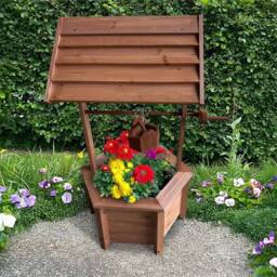 Nordara Garden Wooden Wishing Well Planter Patio Decor in Brown - thumbnail 3