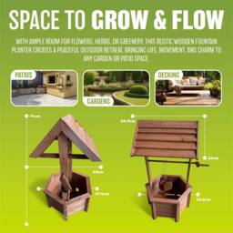 Nordara Garden Wooden Wishing Well Planter Patio Decor in Brown - thumbnail 2