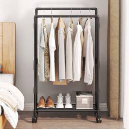 EONLION A Metal Clothes Rail Rolling Garment Shelf Hanging Rack Display Stand in Black - Size: 500mm