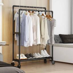 EONLION A Metal Clothes Rail Rolling Garment Shelf Hanging Rack Display Stand in Black - Size: 500mm - thumbnail 5