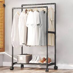 EONLION A Metal Clothes Rail Rolling Garment Shelf Hanging Rack Display Stand in Black - Size: 500mm - thumbnail 3