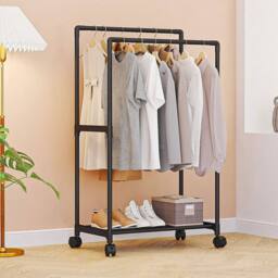 EONLION A Metal Clothes Rail Rolling Garment Shelf Hanging Rack Display Stand in Black - Size: 500mm - thumbnail 4