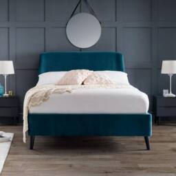 Cheshire Nectarine Curved Velvet Bed - Teal - Double (135cm) - thumbnail 3