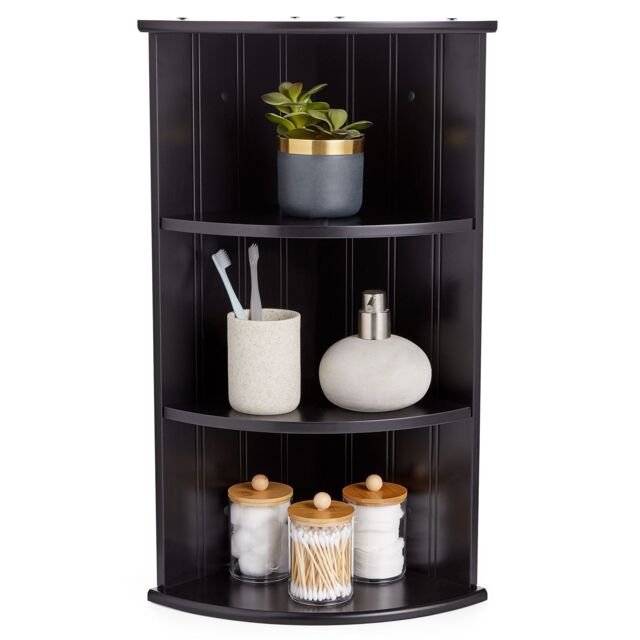 VonHaus 3 Tier Wall Mounted Bathroom Corner Shelf Unit in Black - image 1