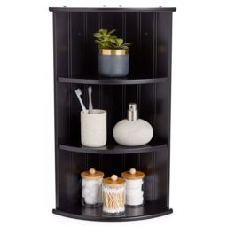 VonHaus 3 Tier Wall Mounted Bathroom Corner Shelf Unit in Black - thumbnail 1