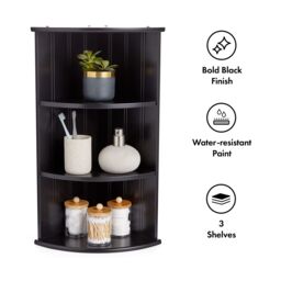 VonHaus 3 Tier Wall Mounted Bathroom Corner Shelf Unit in Black - thumbnail 5