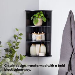 VonHaus 3 Tier Wall Mounted Bathroom Corner Shelf Unit in Black - thumbnail 2