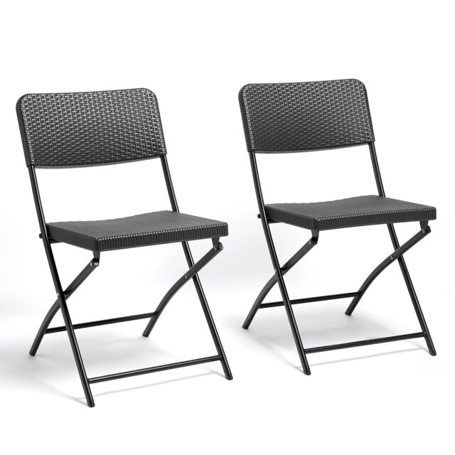 VonHaus Rattan Effect Set of 2 Folding Garden Chairs in Black - image 1