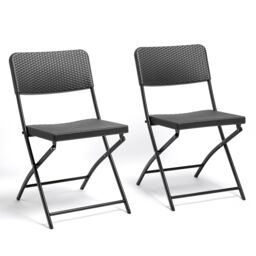 VonHaus Rattan Effect Set of 2 Folding Garden Chairs in Black - thumbnail 1