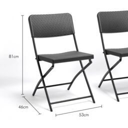VonHaus Rattan Effect Set of 2 Folding Garden Chairs in Black - thumbnail 4