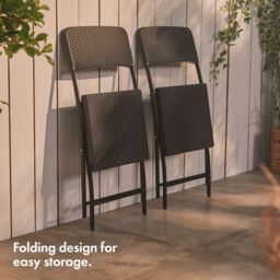 VonHaus Rattan Effect Set of 2 Folding Garden Chairs in Black - thumbnail 3
