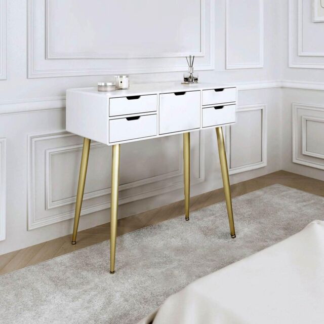 CARME HOME Gabriella Dressing Table-White/Gold in White - image 1