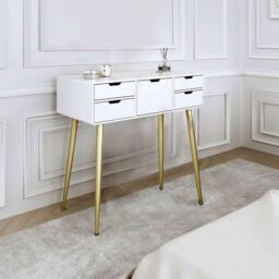 CARME HOME Gabriella Dressing Table-White/Gold in White - thumbnail 1