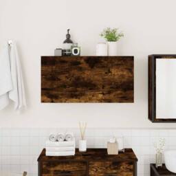Berkfield Home Decorative Bathroom Wall Cabinet Smoked Oak 80x25x40 cm Engineere in Brown - Size: 80 x 25 x 40 cm - thumbnail 1