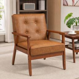 STILVORA Armchair with PU Leather Upholstery Brown - thumbnail 1