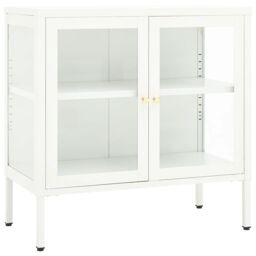 Berkfield Home Sideboard White 70x35x70 cm Steel & Glass - Size: 70 x 35 x 70 cm - thumbnail 2