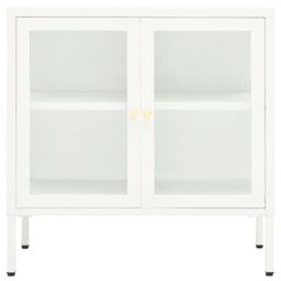 Berkfield Home Sideboard White 70x35x70 cm Steel & Glass - Size: 70 x 35 x 70 cm - thumbnail 3